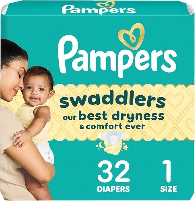 Pañales Pampers Swaddlers, tamaño 1 (8-14 libras), 32 unidades, absorbentes, mantiene al bebé Dr Foto 1 de 4