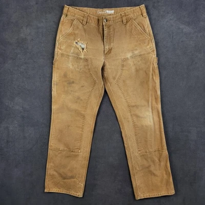 Pantalones de trabajo Carhartt resistentes flexibles calce relajado pato doble frente para hombre 36x32 marrón Foto 1 de 4