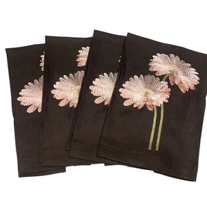 Set of Four Anali 100% Linen Napkins Tea /Hand Guest Towels Embroidered Flowers - Picture 1 of 5