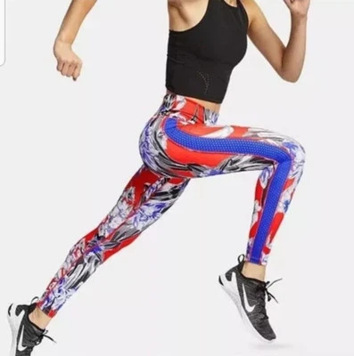 Nike Dri-Fit All in One Running Floral Tights Leggings Red Blue Sz XS - Image 1 of 4