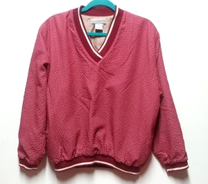 Mens Jack Nicklaus Pullover jacket VTG Sz M burgundy tan plaid seersucker lined - Picture 1 of 9