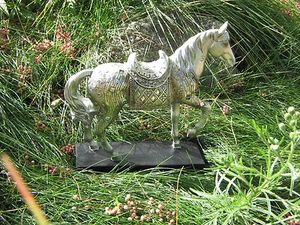 Prancing Horse Bejeweled Ornate Design Silver Statue Sculpture Figurine - Picture 1 of 7