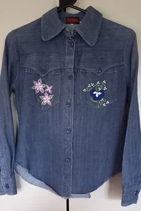 True Vintage 1970s embroidered denim shirt jacket - Picture 1 of 17