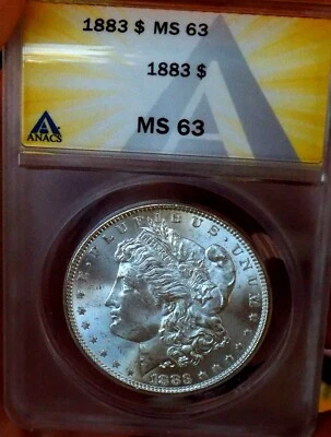 MORGAN SILVER DOLLAR 1883 MS 63 ANACS BLAZING FROSTY SATIN WHITE BETTER DATE  - Image 1 of 4