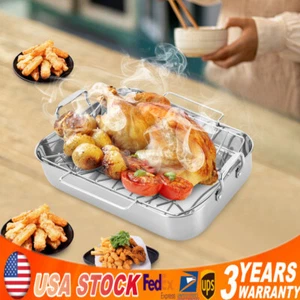 Roasting Pan with Rack 16.5 Inch Stainless Steel Rectangular Turkey Roaster Pan - Picture 1 of 21