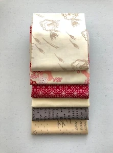 6 Fat Quarter Bundle Cream and Red - Picture 1 of 1