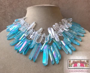 Aimee Fuller Icicle Statement Necklace! Blue Clear Chunky Huge Quartz Jewelry - Picture 1 of 24