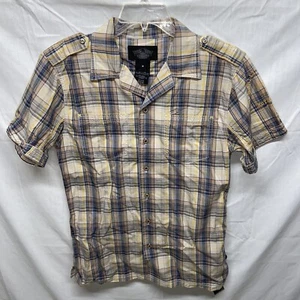 Harley Davidson Beige Striped Short Sleeve Mens Casual Shirt Size Medium Work - Picture 1 of 12