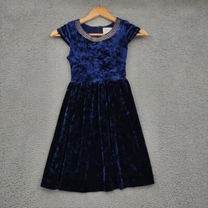 Blush By Us Angels Dress Girl Size 10 Blue Suede Midi Short Sleeve Ruffled - Picture 1 of 13