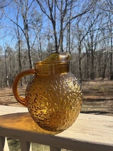 Vintage 1970s Harvest Gold Textured Glass Globe Pitcher Anchor Hocking - Picture 1 of 6