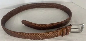 Tommy Bahama Top Grain Leather Belt Mens Large Brown Woven Braided Sz 38 - Picture 1 of 8
