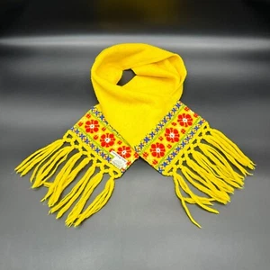 Vintage 1950s Von Lengerke Antoine Small Knitted Scarf Floral Fringe Yellow LV&A - Picture 1 of 6