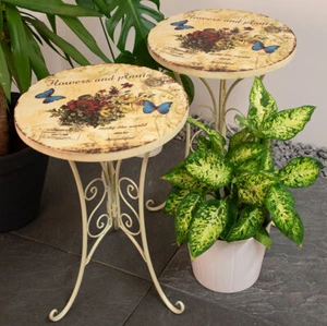 2er Set Bistrot Table Meuble Papillon Fleurs Déco Modèle Balcon Jardin Extérieur - Photo 1/9