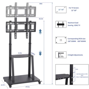 32-100 inch Large Mobile TV Cart Rolling TV Stand with Wheels Holds Up To 176lbs - Picture 1 of 15