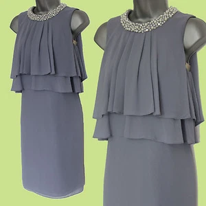 MONZÓN Perla Púrpura Cuello Embellecido Capas Cóctel Túnica Vestido 8 EU 36 £109 - Imagen 1 de 6