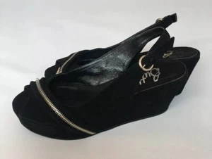 BUTTER Black Suede Wedges Sz 8 1/2 Italy - Picture 1 of 12