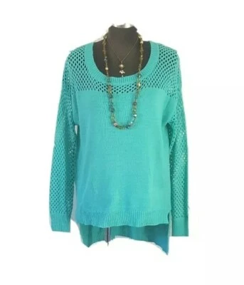 Lush Aqua Loose Weave High Low Hem Sweater Size S/M - Image 1 of 4