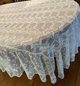 Antique French Tambour Lace TWIN Bedspread NET LACE 77" L HEIRLOOM - Picture 1 of 11