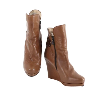 Fiorangelo NEW $436 Sz 38 Brown Winter 100% Leather Wedge 4" Boot - Picture 1 of 12