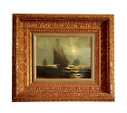 ANTIQUE CHARLES S. DORION (1840-1903) OIL PAINTING SHIPS UNDER MOON LIGHT  