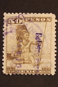 FRANCOBOLLO ENTRATE MESSICO 50 PESOS 1920 R476N ANNULLATO - Foto 1 di 2