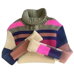 Suéter de punto acanalado con cuello alto a rayas Y2K para niños bloque de color pequeño - Imagen 1 de 6