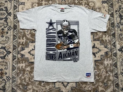 Camiseta De Colección Años 90 Troy Aikman Dallas Cowboys NFL Nuez moscada Retrato Estadísticas Talla XL Foto 1 de 4
