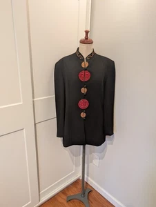 Vintage Chinese Mandarin Jacke Damen Gr. XL schwarz Stickerei gefüttert Reißverschluss Shanghai - Bild 1 von 6