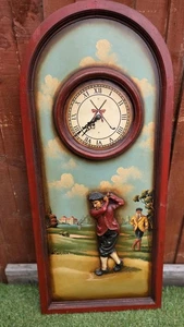 3ft Tall Vintage Wooden Golfing Clock With 3D Relief - Picture 1 of 5
