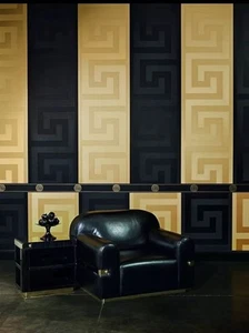 Versace 93523-4 Black Greek Key Wallpaper 75 sq ft AS Creation 2 Rolls - Picture 1 of 5