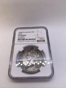 Moneda de plata limpia 8 soles Bolivia 1848 PTS M Potosí Mint NGC XF Det - Imagen 1 de 7