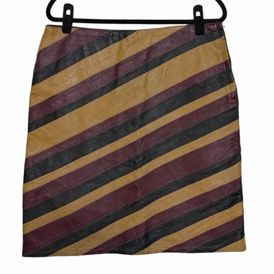 VTG 90s Y2K NEWPORT NEWS PATCHWORK STRIPE LEATHER SKIRT GRUNGE BOHO PLUS SZ 16 - Image 1 of 4