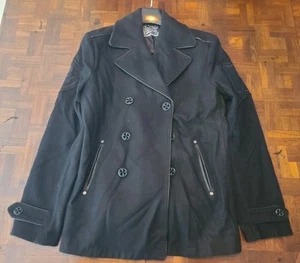 S/M Affliction Black Premium Wool Double Breasted Peacoat Jacket - Picture 1 of 20