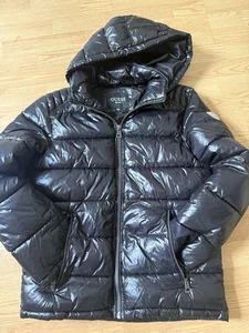 - GUESS - Holographic Hooded Puffer Jacket Coat, Men's Size S, Black - Picture 1 of 4