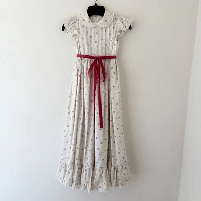 Maxi Vestido Floral Pradera Años 70 Niñas 9-10 De Colección Ojales Encaje Volantes Dobladillo Cottagecore Foto 1 de 4