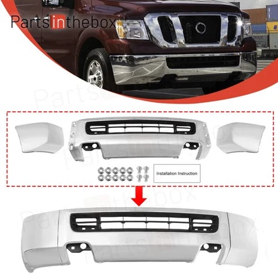 For 2012-2021 Nissan NV1500 2500 Front Bumper w/o Fog Light Holes Chrome Split Foto 1 de 4