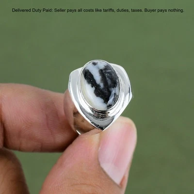 Joia anel empilhável prata esterlina 925 oval branca búfalo turquesa pedra preciosa - Imagem 1 de 4