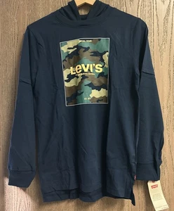 Levi’s Big Boys Hooded Long Sleeve Top In Navy Blue Size L (12-13 Yrs) New - Picture 1 of 4