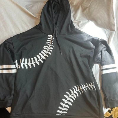 Béisbol mamá-sudadera con capucha negra para mujer-puntas de béisbol blancas-excelente estado-2XL Foto 1 de 3