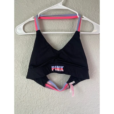 Sujetador deportivo ROSA Victoria's Secret negro tirantes multicolores mediano Foto 1 de 3