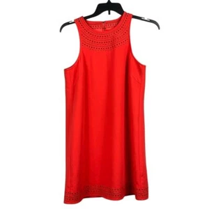 Trina Turk Sleeveless Midi Shift Dress Womens Size 8 Red Eyelet Neck and Hem - Picture 1 of 10