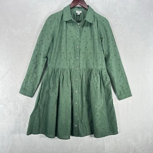 J Crew Dress Womens 4 Green Button Eyelet Lace Country Cottage Collared NWT - Picture 1 of 12
