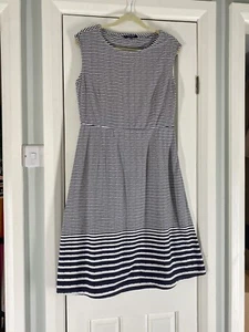 Maine Debenhams Fit & Flare Summer Dress UK 12 Navy Blue Breton Stripe Nautical - Picture 1 of 15