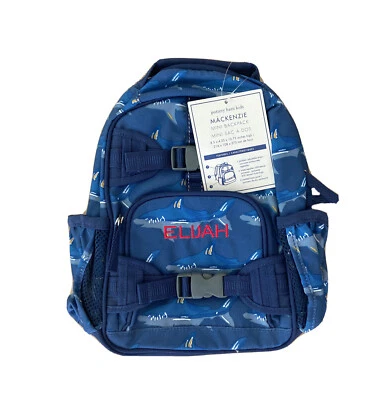 New Pottery Barn Kids boys mini PRE-K backpack monogram ELIJAH   shark Blue - Image 1 of 2