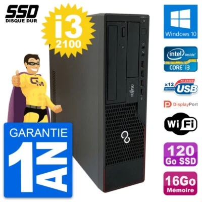 PC Fujitsu Esprimo E910 Dt Intel Core i3-2100 RAM 16Go SSD 120Go Windows 10 Wifi - Immagine 1 di 4