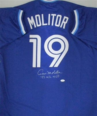 Blu Jays PAUL MOLITOR Signed Custom Replica Blue Jersey AUTO w/ 93 WS MVP -JSA - Image 1 of 3