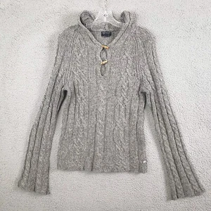 American Eagle Sweater Womens L Gray Wool Cable Knit Hoodie Normcore Fairy Cozy - Picture 1 of 12
