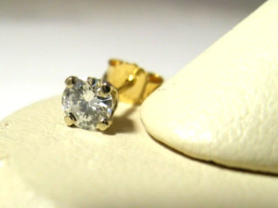 Pendiente solitario de diamantes VSJ de 0,24 quilates de oro de 14 quilates Italia vintage Foto 1 de 4