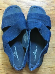 Sun Bay Footwear - Ladies Blue Denim Sandals - Stretch Straps - Pre-owned - 7.5 - Picture 1 of 3