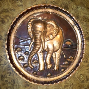 Vintage Embossed Heavy Copper Wall Plate With Sacred Elephant Design 11 3/4 in - Picture 1 of 4